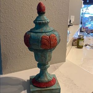 old wood looking statue   Orange /Turquoise